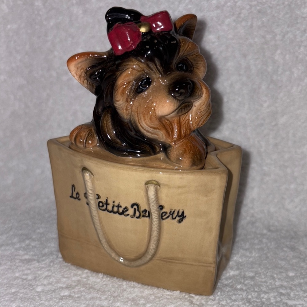 Yorkshire Terrier Le Petite Bakery Shopping Bag Ceramic Salt and Pepper RARE